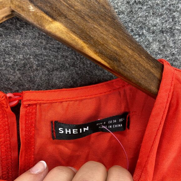 SheIn Dress Women S Small Red Shift Short Crew Neck Short Sleeve Cotton Casual - Picture 3 of 7